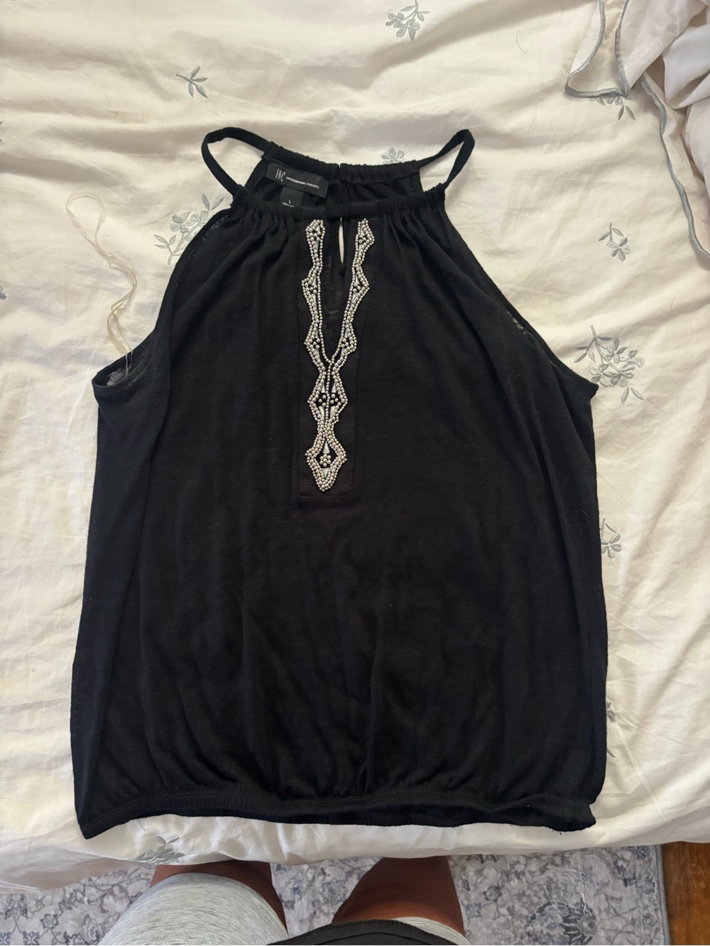 INC International Concepts Black Beaded Halter Camisole